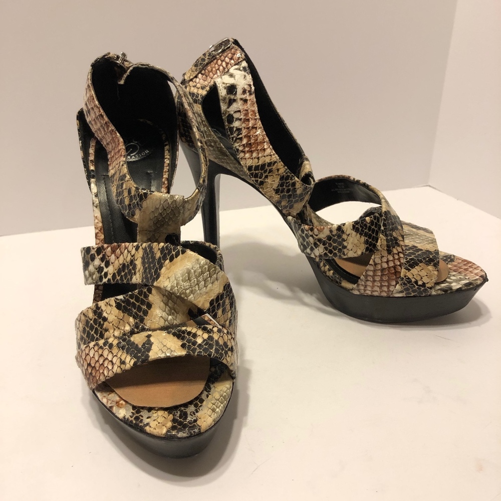 SOLD-Snake Print Heel Platform Sandals Sz9, w/Zipper